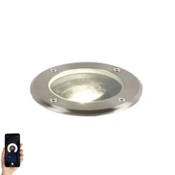 QAZQA Gartenbeleuchtung|Bodenstrahler Außen*Smart Outdoor Spot Spot Edelstahl inkl. WiFi GU10 IP65 - Delux