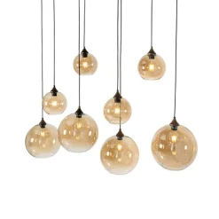 QAZQA Pendelleuchten|Wohnzimmerlampen*Smart Pendant Lamp Dark Bronze with Amber Glass Oval 8-Lights Incl. 8 Wifi G95 - Sandra