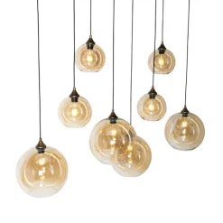 QAZQA Pendelleuchten|Wohnzimmerlampen*Smart Pendant Lamp Dark Bronze with Amber Glass Oval 8-Lights Incl. 8 Wifi G95 - Sandra