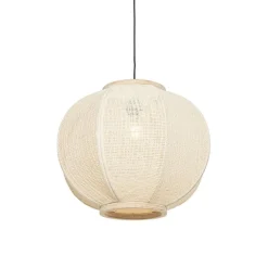 Kinder QAZQA Kinderzimmerlampen|Pendelleuchten*Smart Pendant Lamp Natural Fabric 48 cm Incl. Wifi G95 - Rob