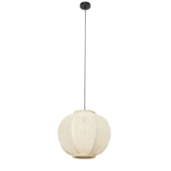 Kinder QAZQA Kinderzimmerlampen|Pendelleuchten*Smart Pendant Lamp Natural Fabric 48 cm Incl. Wifi G95 - Rob