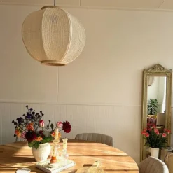 Kinder QAZQA Kinderzimmerlampen|Pendelleuchten*Smart Pendant Lamp Natural Fabric 48 cm Incl. Wifi G95 - Rob