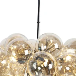 QAZQA Smarte Pendelleuchten|Pendelleuchten*Smart Pendelleuchte schwarz mit Bernsteinglas inkl. 8 WiFi G9 - Uvas