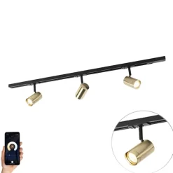 QAZQA Smarte Spots|Deckenstrahler*Smart Schienensystem schwarz mit Gold 1-phasig 3-Licht inkl. Wifi GU10 - Iconic Jeana