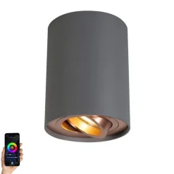 QAZQA Smarte Spots|Smarte Deckenleuchten*Smart Spot grau mit Kupfer inkl. GU10 WiFi Lichtquelle - Rondoo Up