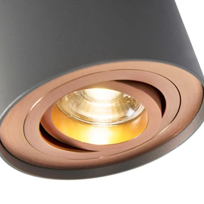 QAZQA Smarte Spots|Smarte Deckenleuchten*Smart Spot grau mit Kupfer inkl. GU10 WiFi Lichtquelle - Rondoo Up