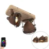 QAZQA Smarte Spots|Smarte Deckenleuchten*Smart Spot Rostbraun mit Holz inkl. 2 WiFi GU10 - Gina