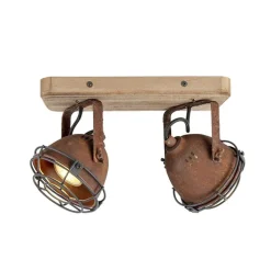 QAZQA Smarte Spots|Smarte Deckenleuchten*Smart Spot Rostbraun mit Holz inkl. 2 WiFi GU10 - Gina