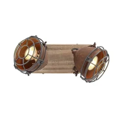 QAZQA Smarte Spots|Smarte Deckenleuchten*Smart Spot Rostbraun mit Holz inkl. 2 WiFi GU10 - Gina