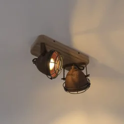 QAZQA Smarte Spots|Smarte Deckenleuchten*Smart Spot Rostbraun mit Holz inkl. 2 WiFi GU10 - Gina