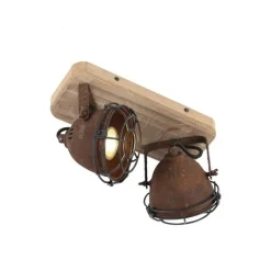 QAZQA Smarte Spots|Smarte Deckenleuchten*Smart Spot Rostbraun mit Holz inkl. 2 WiFi GU10 - Gina