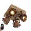 QAZQA Schlafzimmerlampen|Küchenlampen*Smart Spot Rostbraun mit Holz inkl. 4 WiFi GU10 - Gina