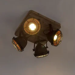 QAZQA Schlafzimmerlampen|Küchenlampen*Smart Spot Rostbraun mit Holz inkl. 4 WiFi GU10 - Gina