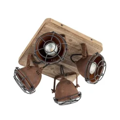 QAZQA Schlafzimmerlampen|Küchenlampen*Smart Spot Rostbraun mit Holz inkl. 4 WiFi GU10 - Gina