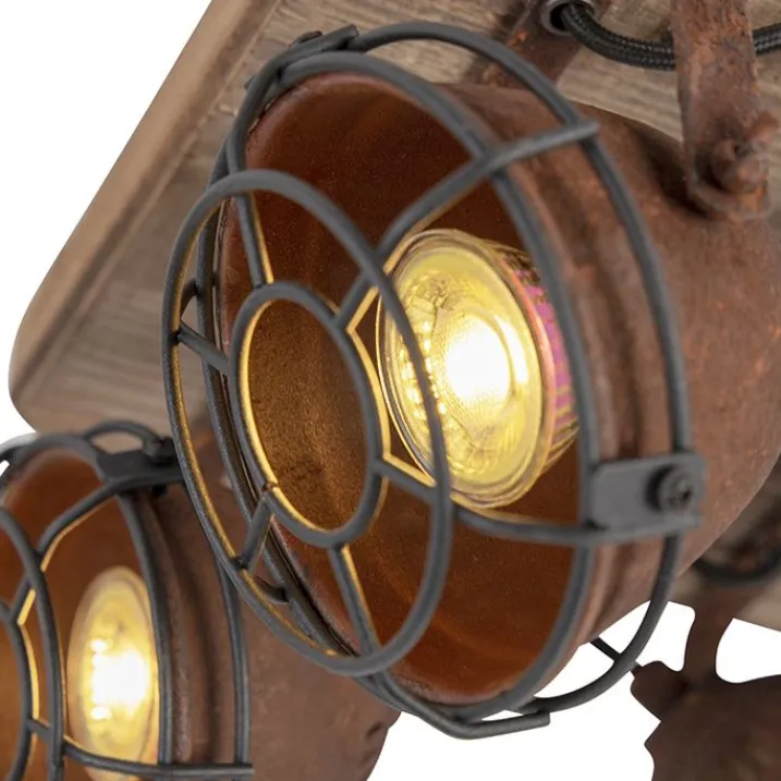 QAZQA Schlafzimmerlampen|Küchenlampen*Smart Spot Rostbraun mit Holz inkl. 4 WiFi GU10 - Gina