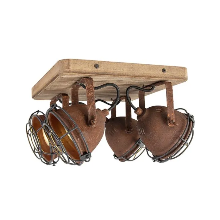 QAZQA Schlafzimmerlampen|Küchenlampen*Smart Spot Rostbraun mit Holz inkl. 4 WiFi GU10 - Gina
