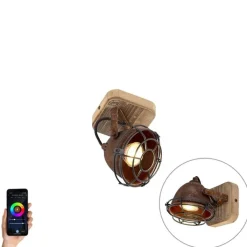QAZQA Smarte Spots|Smarte Deckenleuchten*Smart Spot Rostbraun mit Holz neigbar inkl. Wifi GU10 - Gina