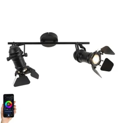 QAZQA Smarte Deckenleuchten|Smarte Spots*Smart Spot schwarz inkl. WiFi GU10 2-Lichter mit Klappen - Film