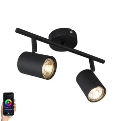 QAZQA Smarte Spots|Smarte Deckenleuchten*Smart Spot schwarz kippbar inkl. 2 WiFi GU10 - Jeana 2