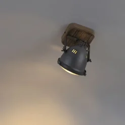 QAZQA Schlafzimmerlampen|Küchenlampen*Smart Spot Stahl mit Holz inkl. WiFi GU10 verstellbar - Emado