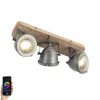 QAZQA Smarte Spots|Smarte Deckenleuchten*Smart Spot Stahl mit Holz neigbar inkl. 3 WiFi GU10 - Emado
