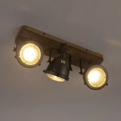 QAZQA Smarte Spots|Smarte Deckenleuchten*Smart Spot Stahl mit Holz neigbar inkl. 3 WiFi GU10 - Emado