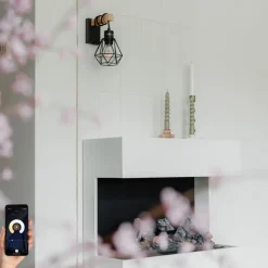 QAZQA Wandleuchten|Wohnzimmerlampen*Smart Wall Lamp Black with Wood Incl. WiFi A60 - Chon