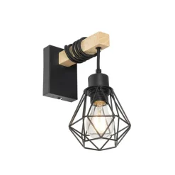QAZQA Wandleuchten|Wohnzimmerlampen*Smart Wall Lamp Black with Wood Incl. WiFi A60 - Chon