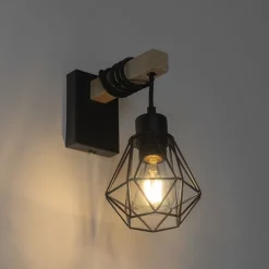 QAZQA Wandleuchten|Wohnzimmerlampen*Smart Wall Lamp Black with Wood Incl. WiFi A60 - Chon