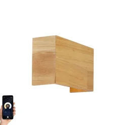 QAZQA Smarte Wandleuchten|Wandleuchten*Smart Wandleuchte Eichenholz 24 cm inkl. Wifi G9 - Otan