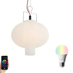 QAZQA Gartenbeleuchtung|Pendelleuchten Außen*Smarte Außen-Hängelampe Weiß 35cm mit rotem Kabel inkl. Wifi A60 - Pion