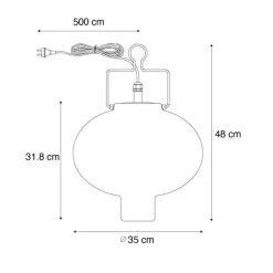 QAZQA Gartenbeleuchtung|Pendelleuchten Außen*Smarte Außen-Hängelampe Weiß 35cm mit rotem Kabel inkl. Wifi A60 - Pion