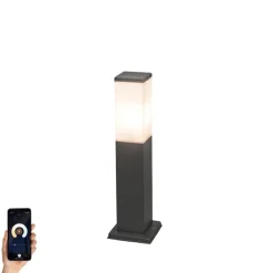 QAZQA Stehlampen Außen|Gartenbeleuchtung*Smarte Außen-Pollerleuchte Dunkelgrau 45 cm inkl. Wifi P45 - Malios