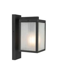 QAZQA Gartenbeleuchtung|Smarte Außenbeleuchtung*Smarte Außenwandlaterne schwarz mit geripptem Glas inkl. WLAN A60 - Charlois