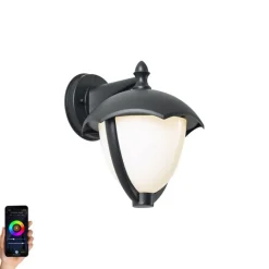 QAZQA Gartenbeleuchtung|Led-Außenleuchten*Smarte Außenwandleuchte schwarz mit Opalglas inkl. LED IP54 - Classica