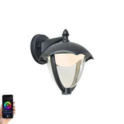 QAZQA Gartenbeleuchtung|Led-Außenleuchten*Smarte Außenwandleuchte schwarz mit Klarglas inkl. LED IP54 - Classica