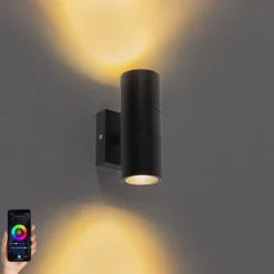 QAZQA Gartenbeleuchtung|Badezimmerlampen*Smarte Außenwandleuchte schwarz IP44 inkl. 2 WiFi GU10 - Duo