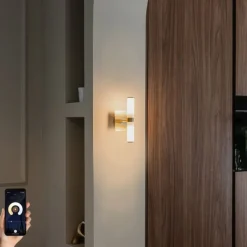 QAZQA Badezimmerlampen|Wandleuchten*Smarte Badezimmer-Wandleuchte Gold IP44 2-flammig inkl. 2 Wifi G9 - Bath