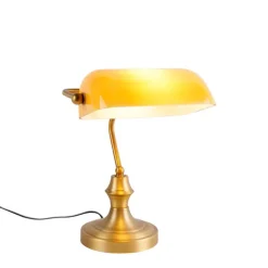 QAZQA Tischlampen|Wohnzimmerlampen*Smarte Bankerlampe Bronze mit bernsteinfarbenem Glas inkl. WiFi A60 - Banker