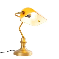 QAZQA Tischlampen|Wohnzimmerlampen*Smarte Bankerlampe Bronze mit bernsteinfarbenem Glas inkl. WiFi A60 - Banker