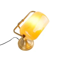 QAZQA Tischlampen|Wohnzimmerlampen*Smarte Bankerlampe Bronze mit bernsteinfarbenem Glas inkl. WiFi A60 - Banker