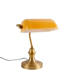 QAZQA Tischlampen|Wohnzimmerlampen*Smarte Bankerlampe Bronze mit bernsteinfarbenem Glas inkl. WiFi A60 - Banker