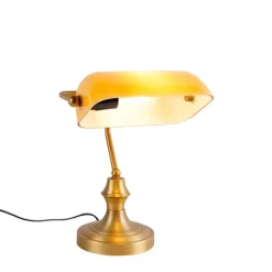 QAZQA Tischlampen|Wohnzimmerlampen*Smarte Bankerlampe Bronze mit bernsteinfarbenem Glas inkl. WiFi A60 - Banker