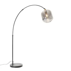 QAZQA Schlafzimmerlampen|Küchenlampen*Smarte Bogen Stehlampe Schwarz mit Gold und Rauchglas inkl. WiFi G95 - Zuzanna