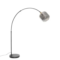 QAZQA Schlafzimmerlampen|Küchenlampen*Smarte Bogen Stehlampe Schwarz mit Gold und Rauchglas inkl. WiFi G95 - Zuzanna