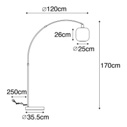 QAZQA Schlafzimmerlampen|Küchenlampen*Smarte Bogen Stehlampe Schwarz mit Gold und Rauchglas inkl. WiFi G95 - Zuzanna