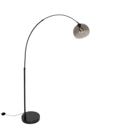 QAZQA Bogenlampen|Stehlampen*Smarte Bogen Stehlampe Schwarz mit Rauchglas inkl. WiFi G95 - Arc