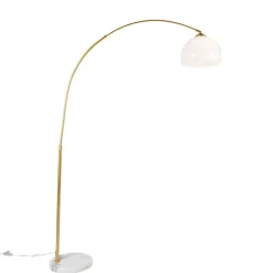 QAZQA Smarte Stehlampen|Bogenlampen*Smarte Bogenlampe aus Messing mit weißem Schirm inkl. WLAN A60 - Arc Basic