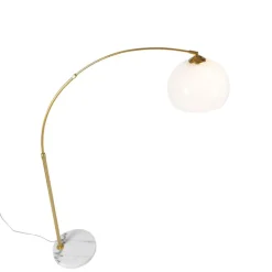 QAZQA Smarte Stehlampen|Bogenlampen*Smarte Bogenlampe aus Messing mit weißem Schirm inkl. WLAN A60 - Arc Basic