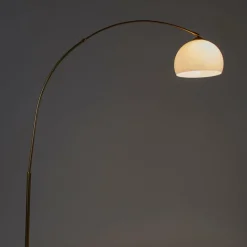 QAZQA Smarte Stehlampen|Bogenlampen*Smarte Bogenlampe aus Messing mit weißem Schirm inkl. WLAN A60 - Arc Basic